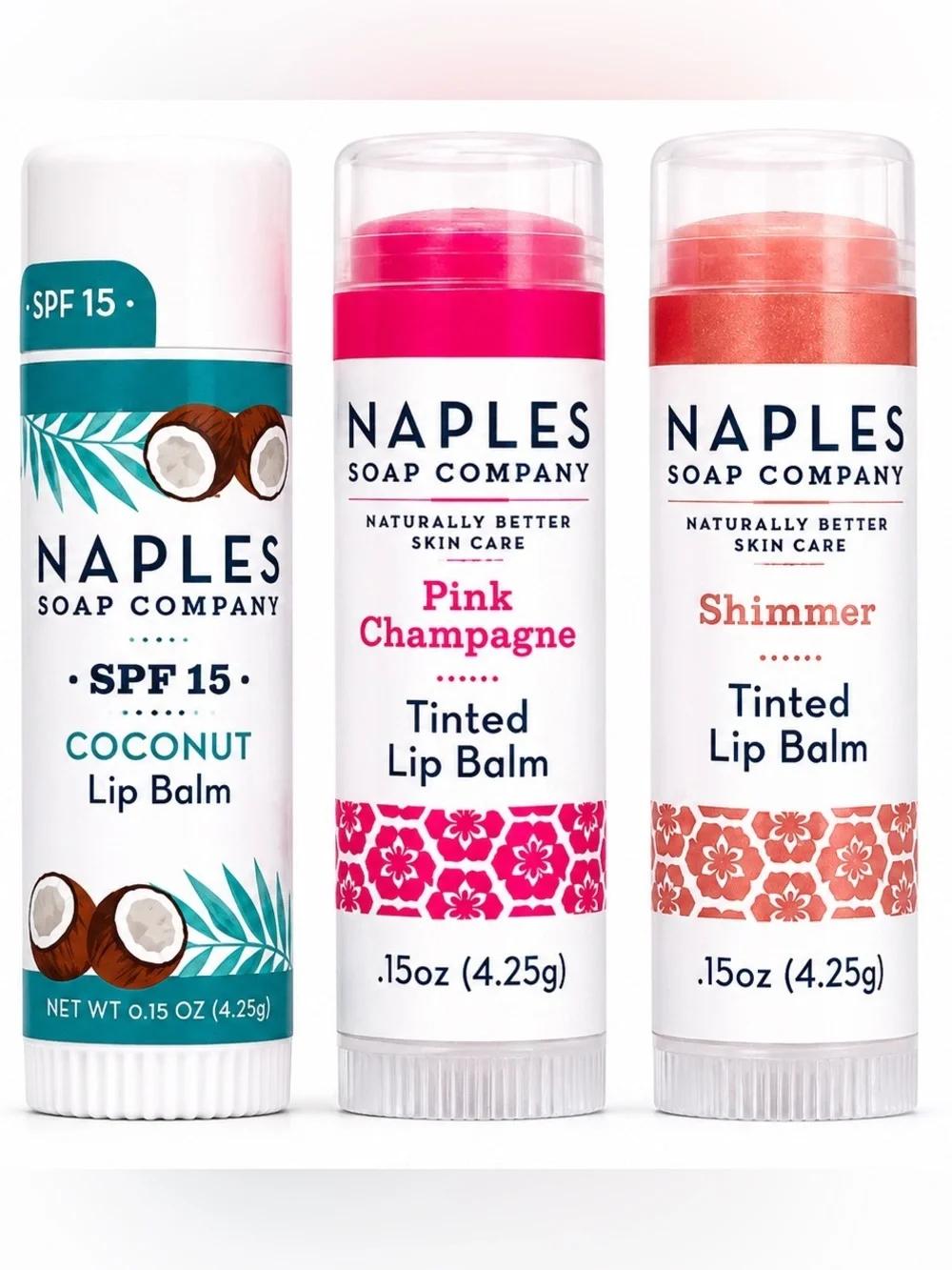 Naples Soap Co Trio Lip Balm - Coconut, Pink Champagne, Shimmer